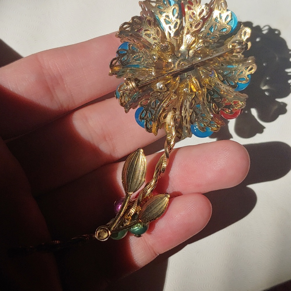 Vintage Miriam Haskell era brooch filigree flower - Picture 6 of 8